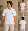 Embroidered Sunflower Linen Cuban Collar Shirt – Off-White