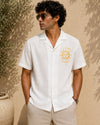 Solar Motif Embroidered Linen Resort Shirt – Off-White