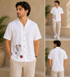 Abstract Embroidered Cuban Collar Short-Sleeve Linen Shirt